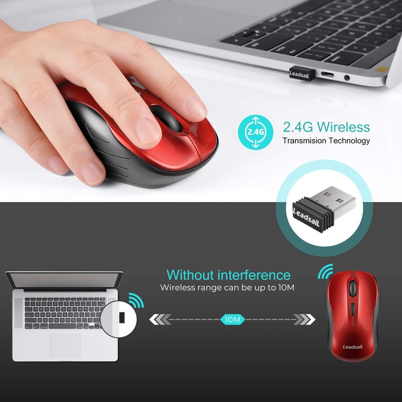 LeadsaiL Wireless Mouse, 2.4Ghz USB Cordless Mouse for Laptop, Compact Silent Mice, 4 Buttons, 3 Adjustable DPI, Ergonomic Optical Mouse for MacOS and Windows Coumpter, Notebook - Image 3